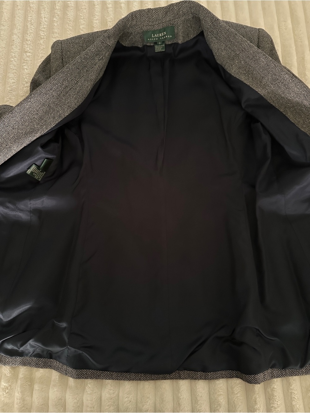 VINTAGE Ralph Lauren Gray Herringbone Single-Button Tailored Wool Blazer - Picture 8 of 13